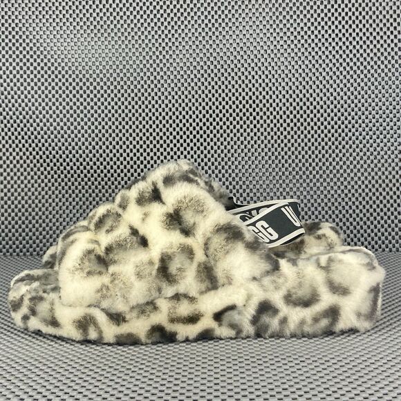 UGG Fluff Yeah Slides Slippers Womens 8 Leopard Animal Print Elastic Slingback - Picture 2 of 12